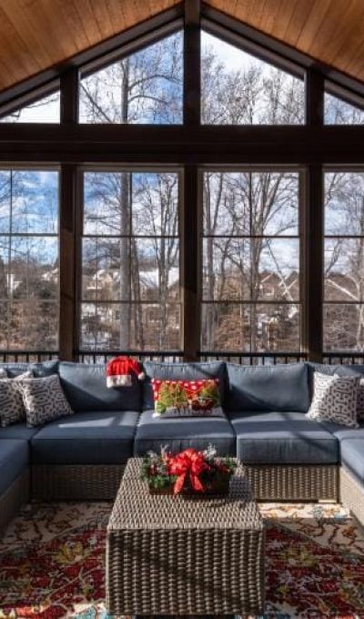 solarium 4 saisons dans chalet en bois pendant l'hiver